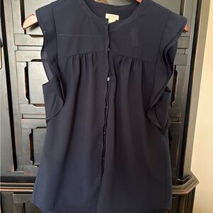 J. Crew Blue Ruffled Blouse with Mandarin Collar